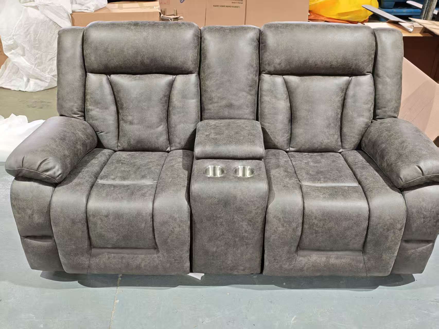 Sofá 2 Lugares Couro Cinza