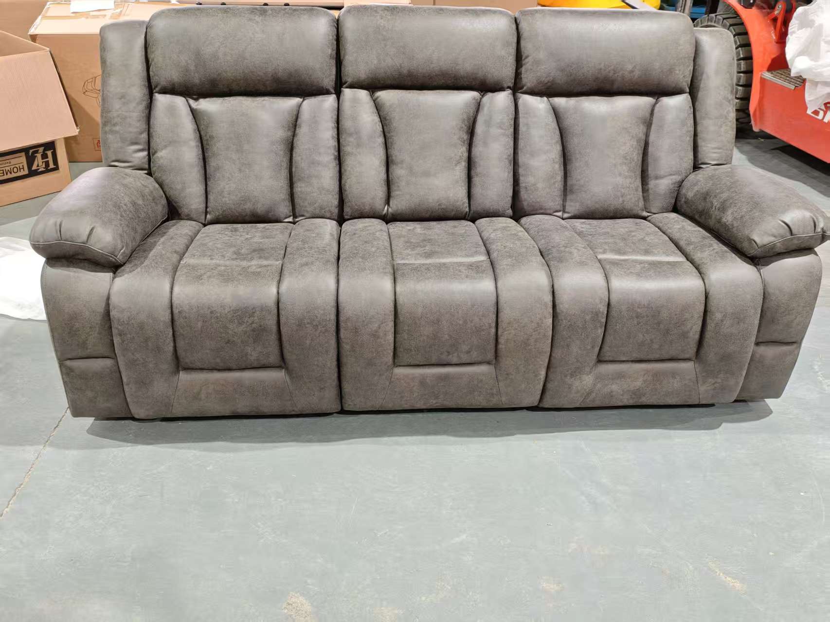 Sofá 3 Lugares Couro Cinza